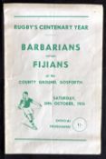Rare 1970 Barbarians v Fiji Rugby Programme: Perhaps the hardest to find postwar Barbarian match v a