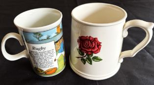 1970 and after, Pair of Rugby Mugs/Tankards (2): The classic strongly and simply designed red rose