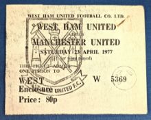 TICKET: 1976/77 WHU v Manchester United, Division 1, 23 April 1977. (1)