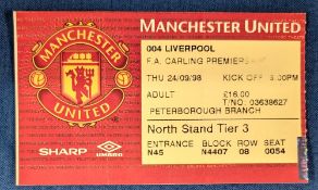 TICKET: Treble season 1998/99 Manchester United v Liverpool 24 September 1998, (1)
