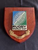 1995 RWC Classic Shield Shaped Rugby Wall Plaque: Brown with colourful IRB RWC logo and title/date