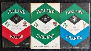 1964 and 1965 Trio of Irish Rugby Programmes (3): Good issues from Dublin, v Wales 1964 and v France