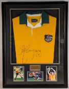 David Campese Tribute Framed Replica Rugby Jersey: Nicely mf&g in black, bold gold and green replica