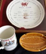Rugby Ceramics Trio (3): 1976 Wales Grand Slam, large, framed m, g and f 15” dia. dish with