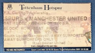 TICKET: Treble season 1998/99 Spurs v Manchester United 12 December 1998. (1)