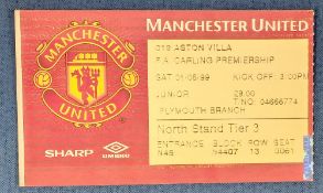 TICKET: Treble season 1998/99 Manchester United v Aston Villa 1st May 1999. (1)