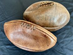 1940s? Vintage Rugby Balls Set 2 (2): Well-worn (or attractive desirable patina!) full size duo, one
