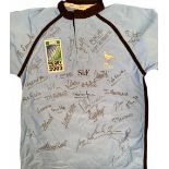 RWC 2003 Uruguay un-numbered but Fully Squad Signed Rugby Jersey: Light blue with dark blue