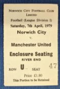 TICKET: 1978/79 Norwich City v Manchester United Division 1, 7 April 1979. (1)