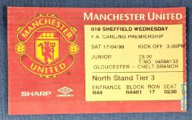 TICKET: Treble season 1998/99 Manchester United v Sheffield Wednesday 17 April 1999. (1)