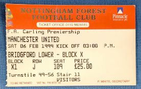 TICKET: Treble season 1998/99 Nottingham Forrest v Manchester United 6 February 1999. (1)