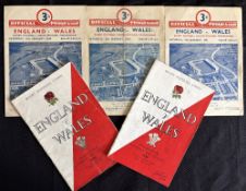 1948-58 England v Wales Rugby Programmes (5): Issues from 48, 50 (fold) and 52, both Wales Grand