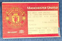 TICKET: Treble season 1998/99 Manchester United v WHU 10 January 1999. (1)