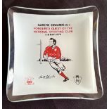 1976 Lovely Rare Gareth Edwards Tribute Coloured Glass Ashtray: c.4” square with curved edges, white