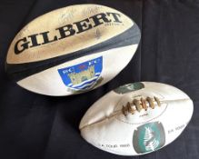 Pair of Rugby Balls (2): One full size, Gilbert make, customised for Swansea RFC and signed by a