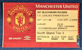 TICKET: Treble season 1998/99 Manchester United v Blackburn Rovers 14 November 1998 (1)
