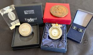 RWC etc Official Giftware (5): Boxed RWC 2015 participants medal, though handier as bevelled
