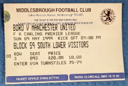 TICKET: Treble season 1998/99 Middlesbrough v Manchester United 9 May 1999. (1)