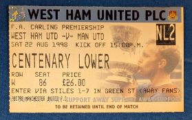 TICKET: Treble season 1998/99 WHU v Manchester United ticket 22 August 1998. (1)