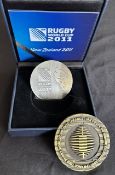 2007 and 2011 RWC Participation Rugby Medals (2): The latter boxed, bronzed circular French design