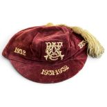 1931-2-3 Glasgow Academicals Rugby Honours Cap: Lovely maroon velvet example, gold letters, tassel
