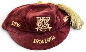 1931-2-3 Glasgow Academicals Rugby Honours Cap: Lovely maroon velvet example, gold letters, tassel