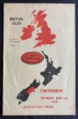 1950 British and I Lions Rugby Programme v Canterbury: Neat compact issue from this provincial clash