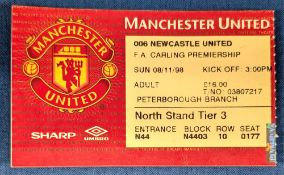 TICKET: Treble season 1998/99 Manchester United v Newcastle Utd 8 November 1998 (1)