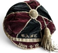 1908-9-10 Bridgwater Albion Rugby Honours Cap: With some wear and splitting, maroon and black