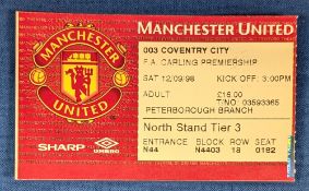 TICKET: Treble season 1998/99 Manchester United v Coventry City 12 September 1998. (1)