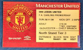TICKET: Treble season 1998/99 Manchester United v Leeds United 29 November 1998 (1)