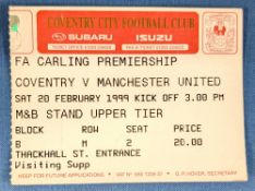 TICKET: Treble season Coventry City v Manchester United 20 February 1999. (1)