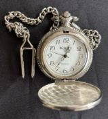 Rugby Pocket Watch in White Metal, Cased with Chain etc: Modern (quartz movement) replica of