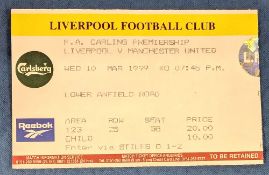 TICKET: Treble season 1998/99 Liverpool v Manchester United 10 March 1999. (1)