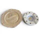 Romanian Rugby Presentation Small Salver and Ceramic Ashtray (2): c.8” diameter engraved