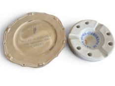 Romanian Rugby Presentation Small Salver and Ceramic Ashtray (2): c.8” diameter engraved