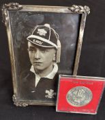 1931 and 1976-8 Welsh Rugby Interest Photograph and Medal (2): Small b/w photo of a Welsh Schools