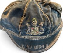 1934-5 1st XV Haberdashers Rugby Honours Cap: Apparently not from Monmouth School or West Mon