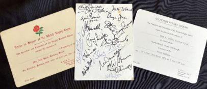 1954-80 Rugby Dinner Invites inc signed (3): Blank invite card, E v W 1954; Ivor Jones; invitation