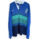 1999 RWC Mizuno Long-sleeved Rugby Jersey: Multicoloured blue, green and black hooped RWC official