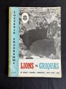 1962 British and I Lions v Griquas Rugby Programme: Spine taped but otherwise fine large striking