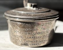 1926 Silver Hallmarked and Engraved Rugby Presentation ‘Sosban’, Llanelli RFC: 1.5” v 2.5” miniature