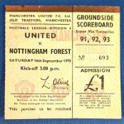 TICKET: 1978/79 Manchester United v Nottingham Forest Division 1, 16 September 1978. (1)