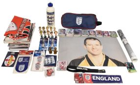 Assorted football memorabilia to include England FC sandwich bag, flask, fourteen Corinthian