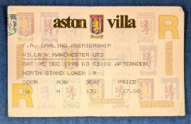 TICKET: Treble season 1998/99 Aston Villa v Manchester United 5 December 1998. (1)