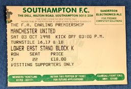 TICKET: Treble season 1998/99 Southampton v Manchester United 3 October 1998. (1)