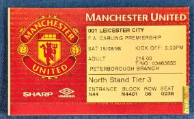 TICKET: Treble season 1998/99 Manchester United v Leicester City ticket 15 August 1998. (1)