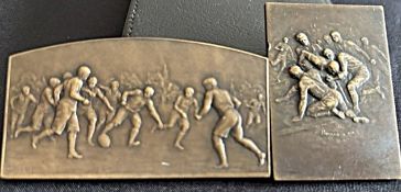 Pre-1900 Pair of Bronze Rugby Plaques (2): One claimed as being from 1888, two quite similar