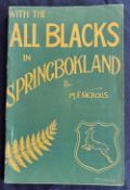 1928 Rugby Book: With The All Blacks in Springbokland: Sought-after issue in green and gold boldly-