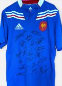 2012 France Signed Rugby Jersey: Lovely deep blue official Adidas issue, M, short-sleeved example